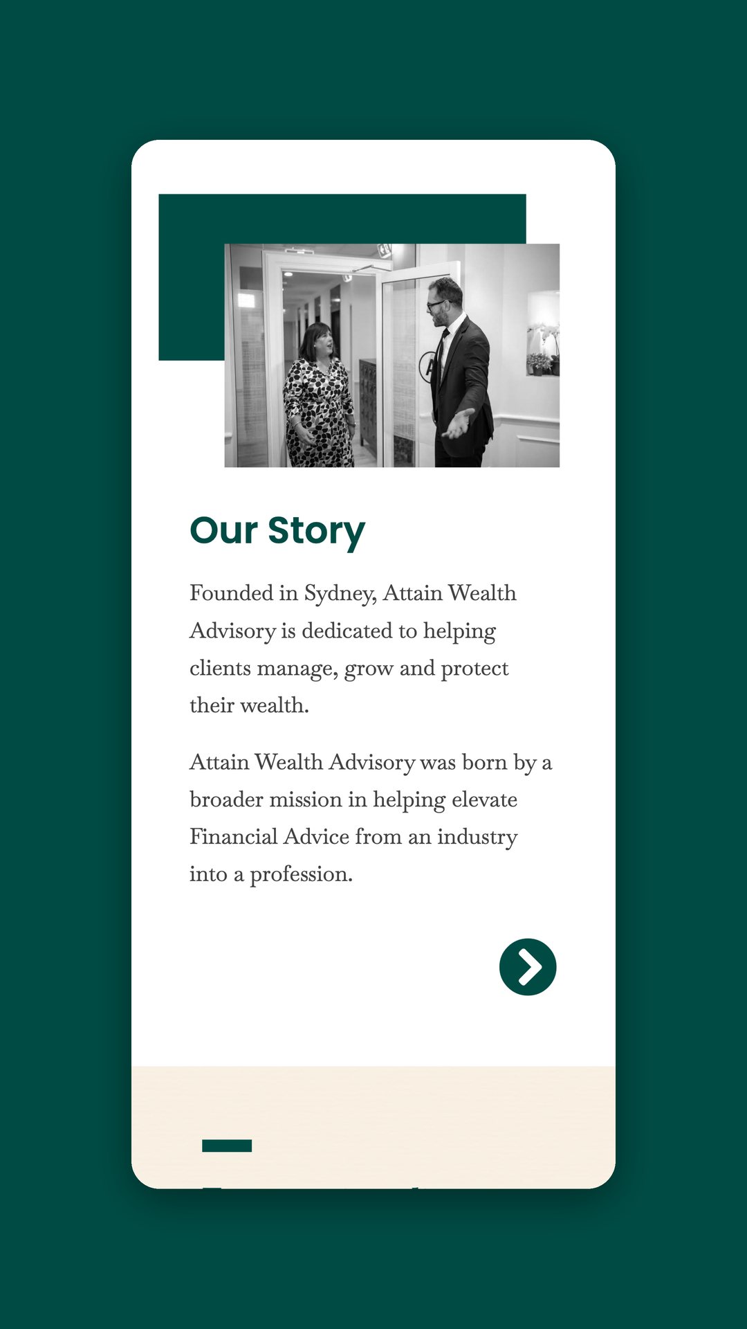 Mobile view of the Our Story page