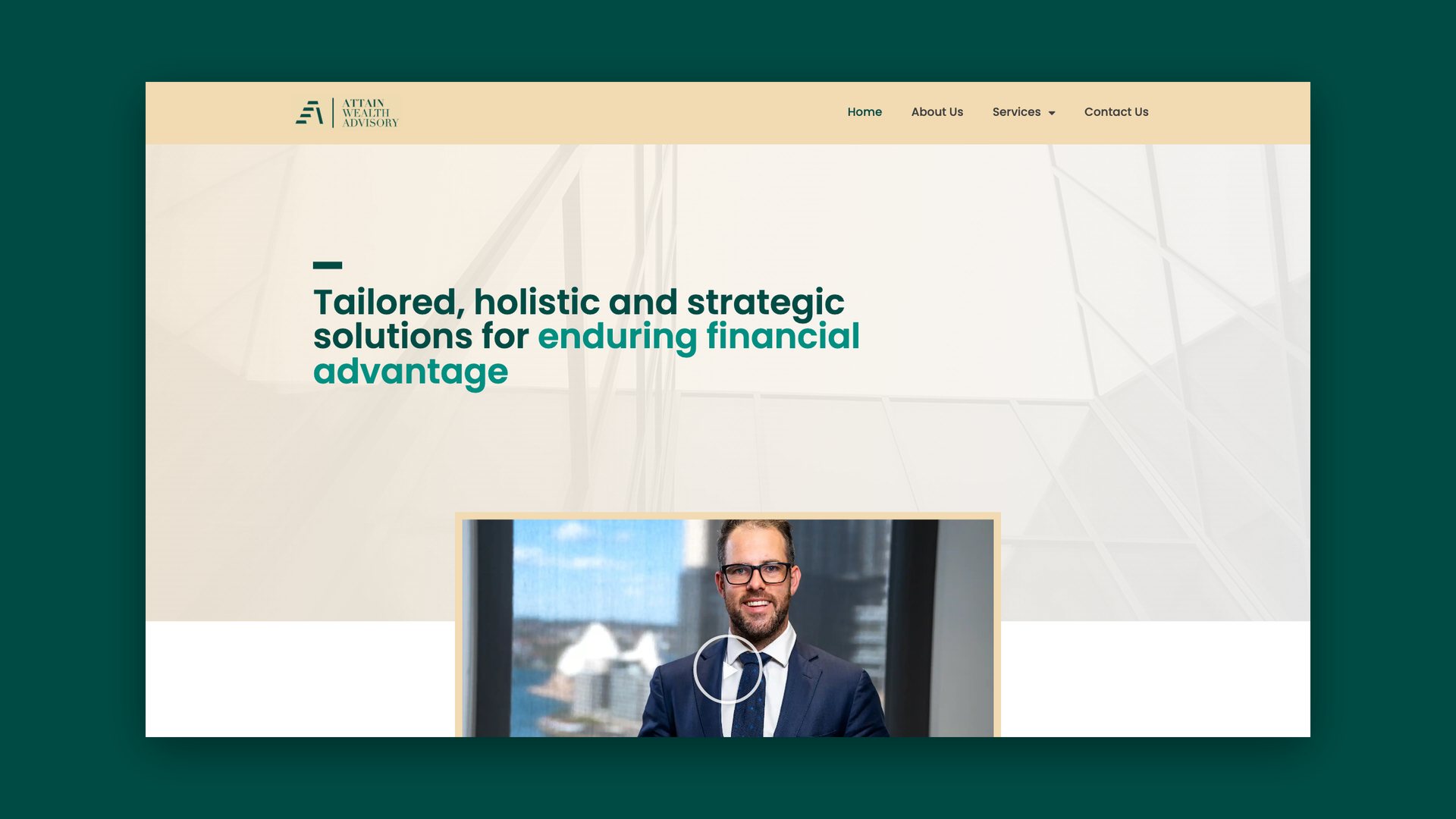 Website homepage with the headline Tailored, holistic and strategic solutions for enduring financial advantage