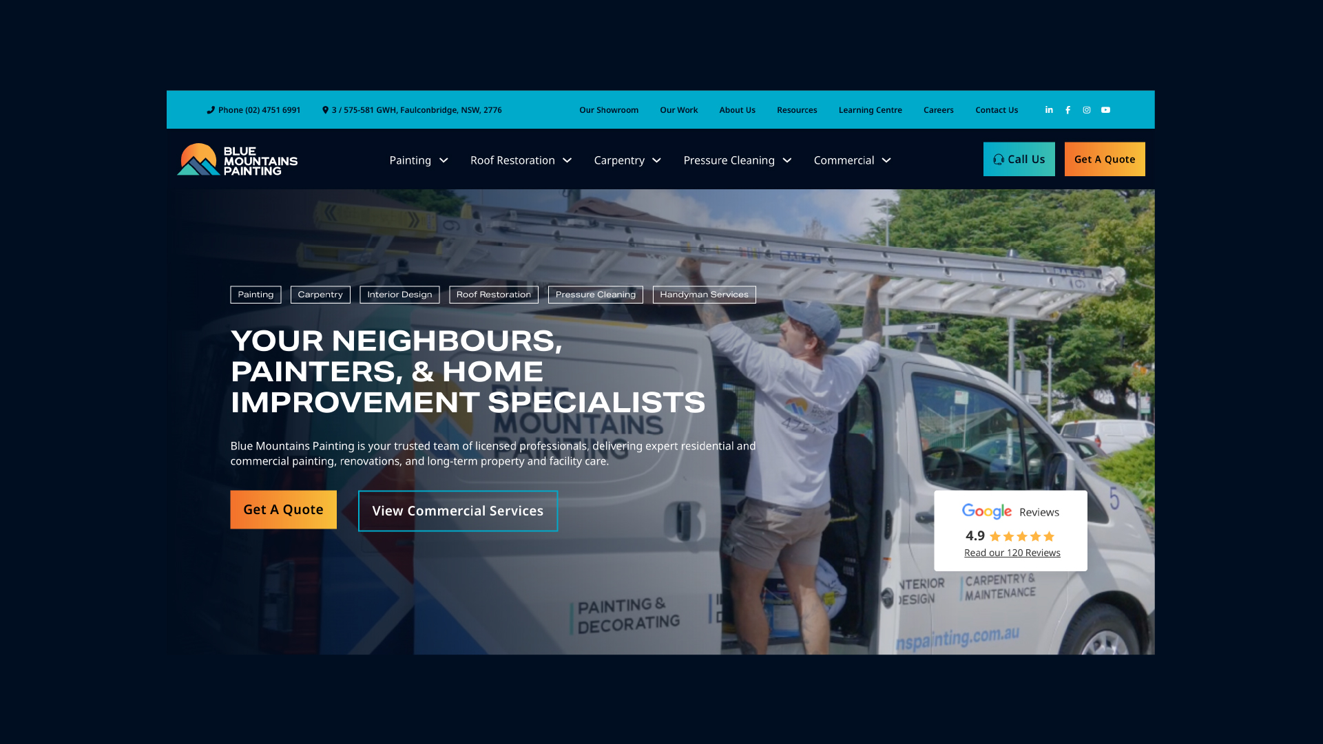 Blue Mountains Painting website, a trades brand we built