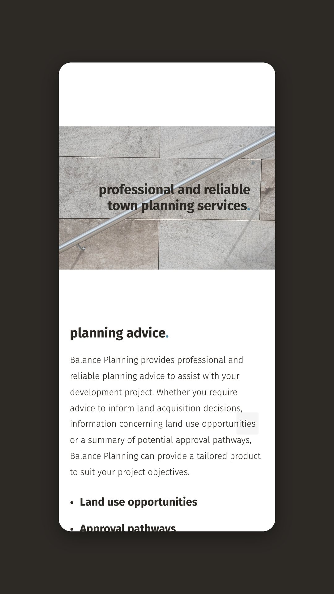 Mobile view of the planning advice page