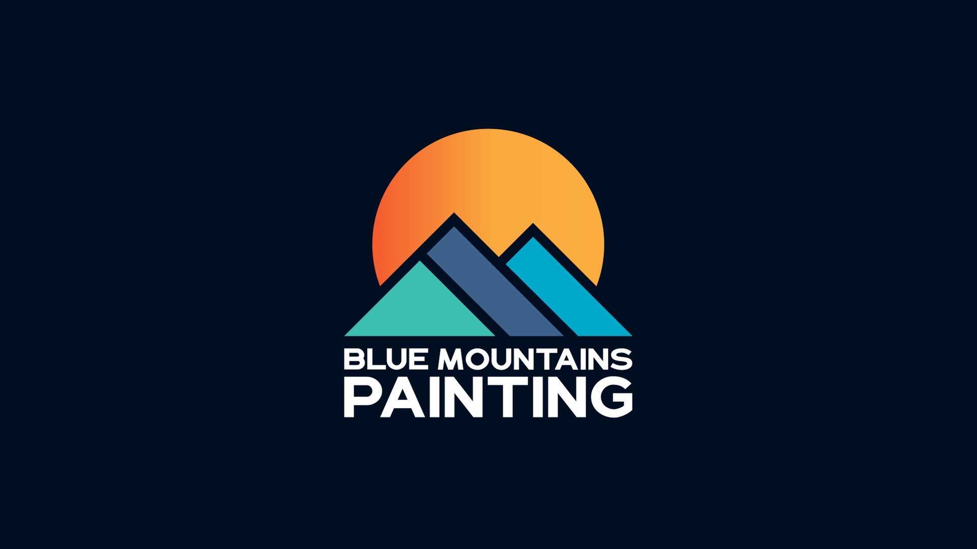 Blue Mountains Painting logo, a sun over blue and teal mountains above the wordmark, on navy