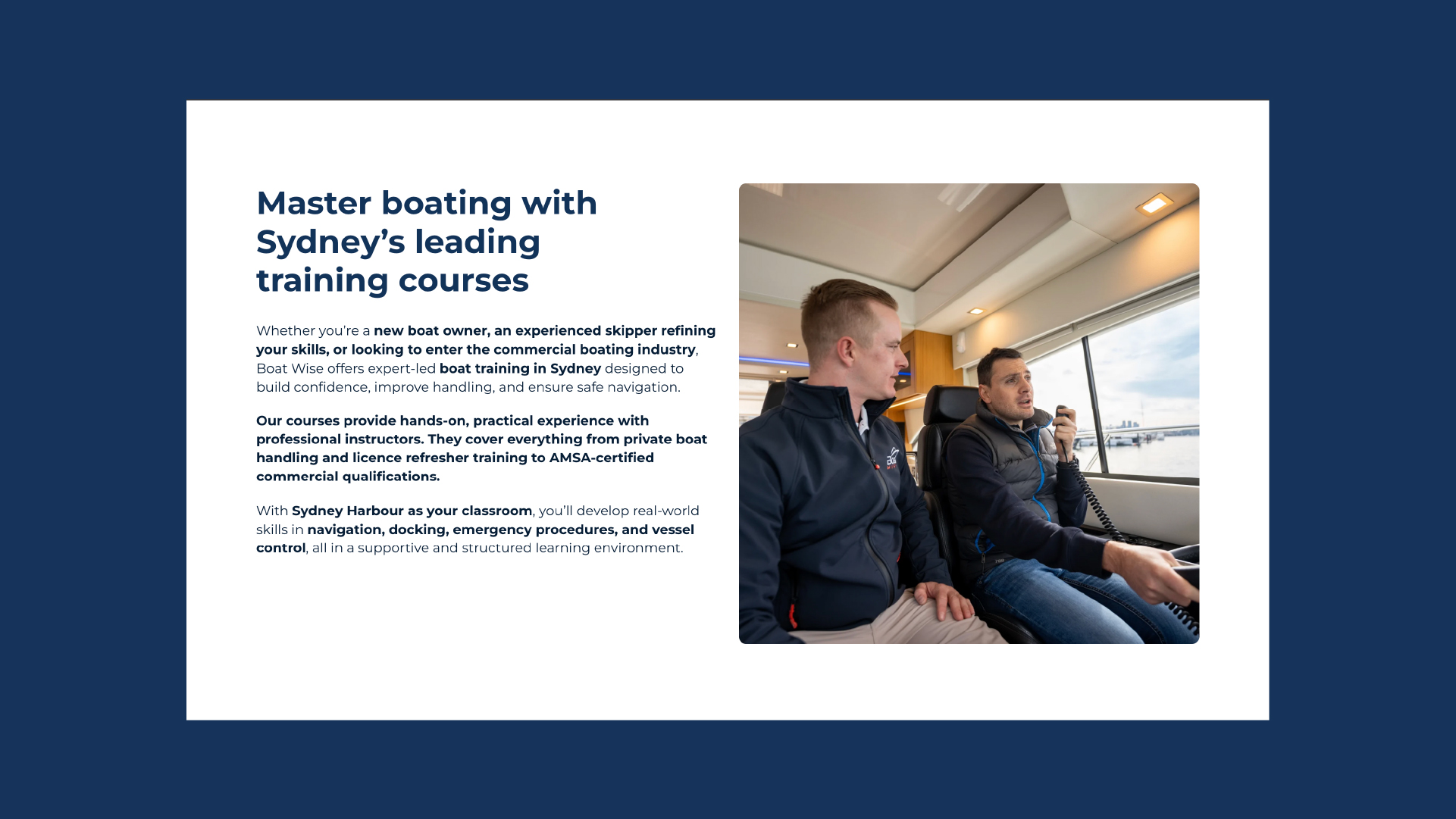 BoatWise course photography