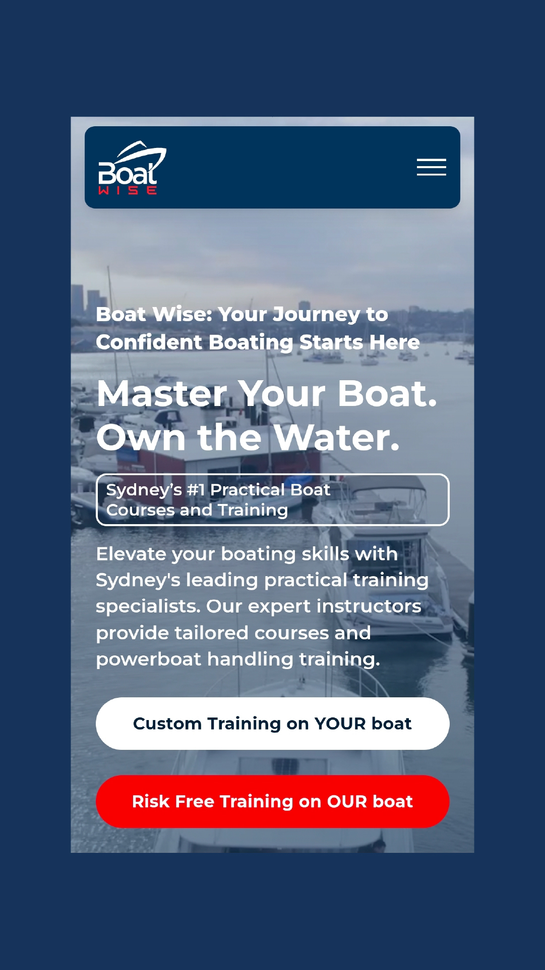 BoatWise website, home (mobile)