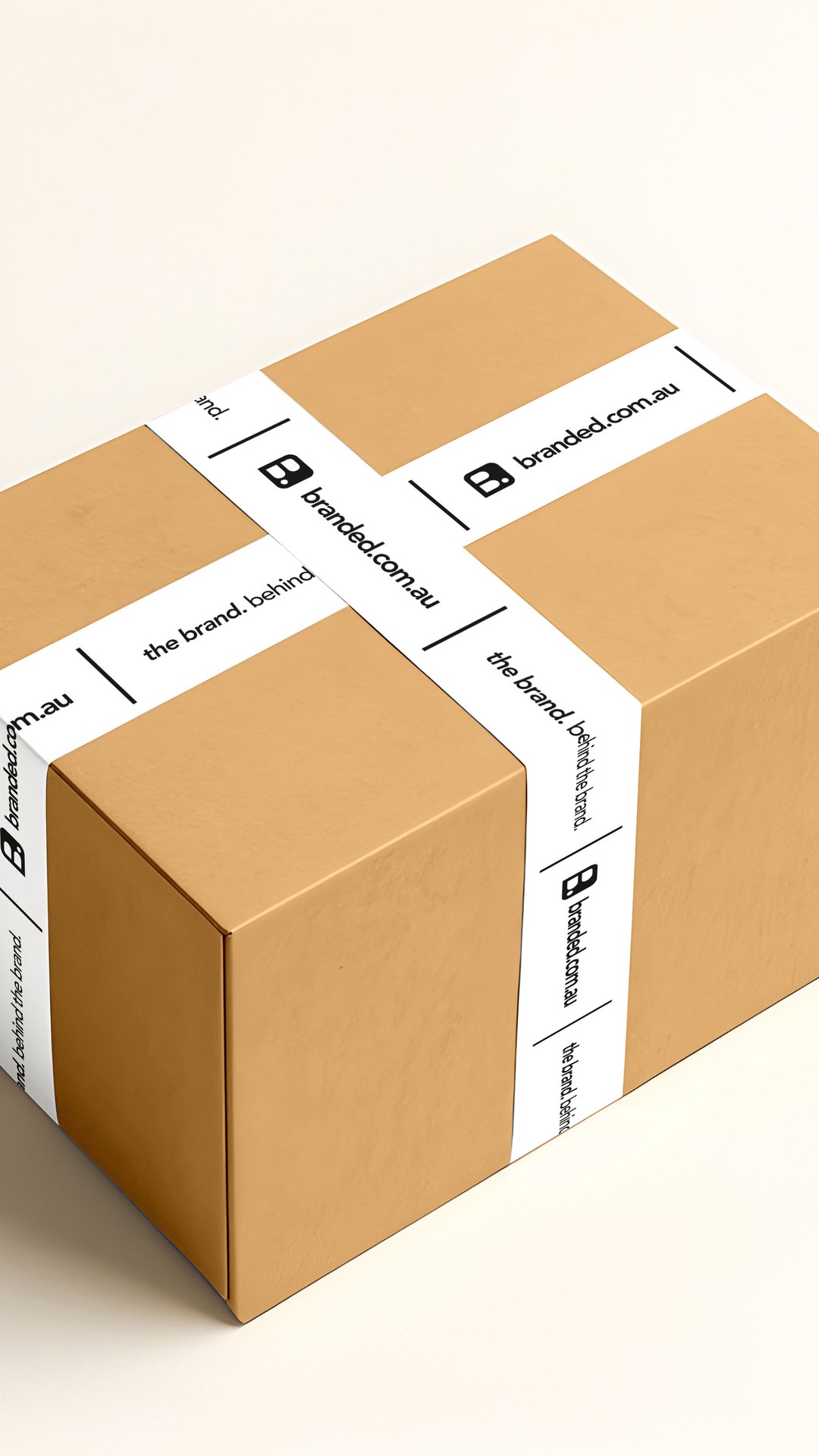 Cardboard box sealed with branded.com.au tape