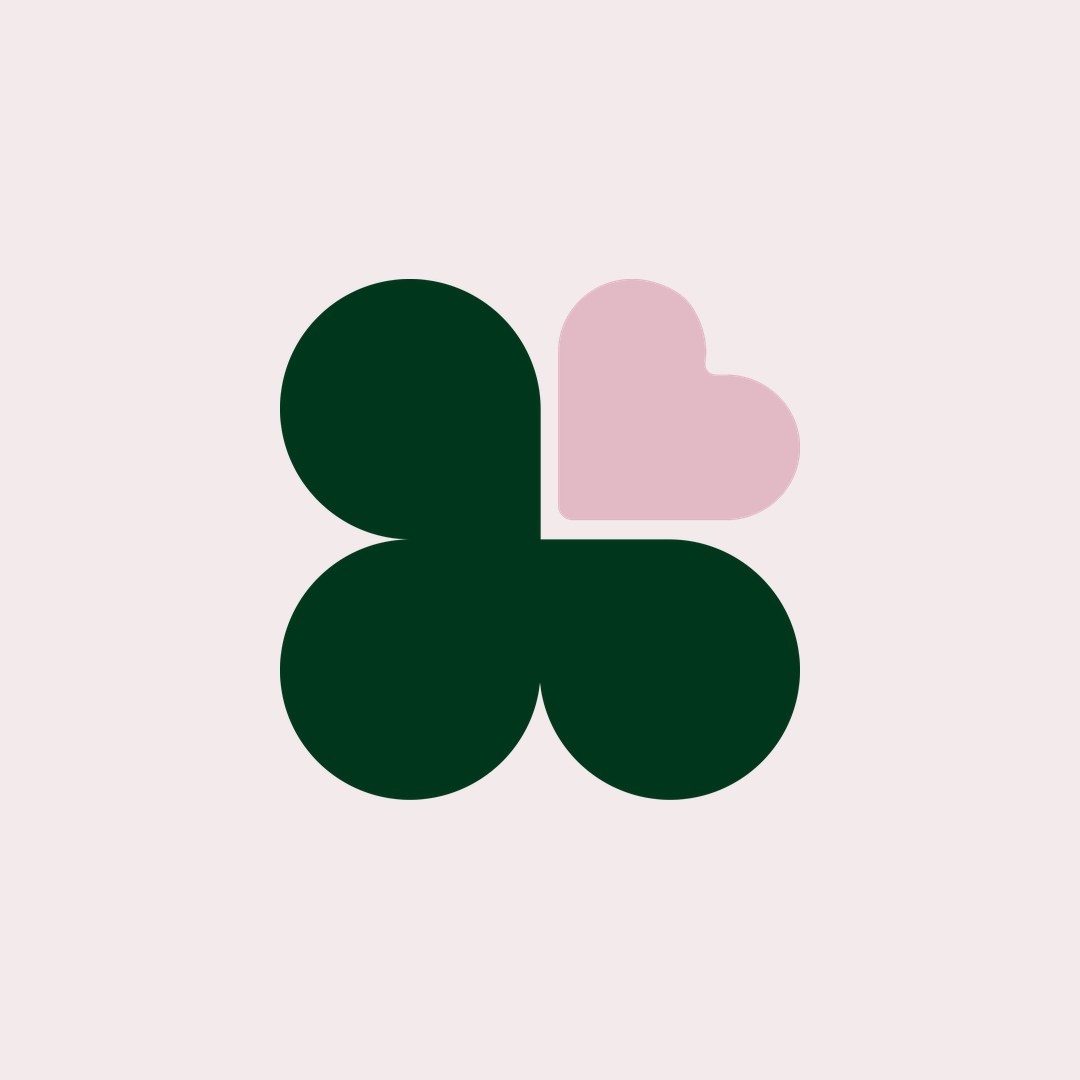 Caring Supports For You clover mark with dark green leaves and a pink heart