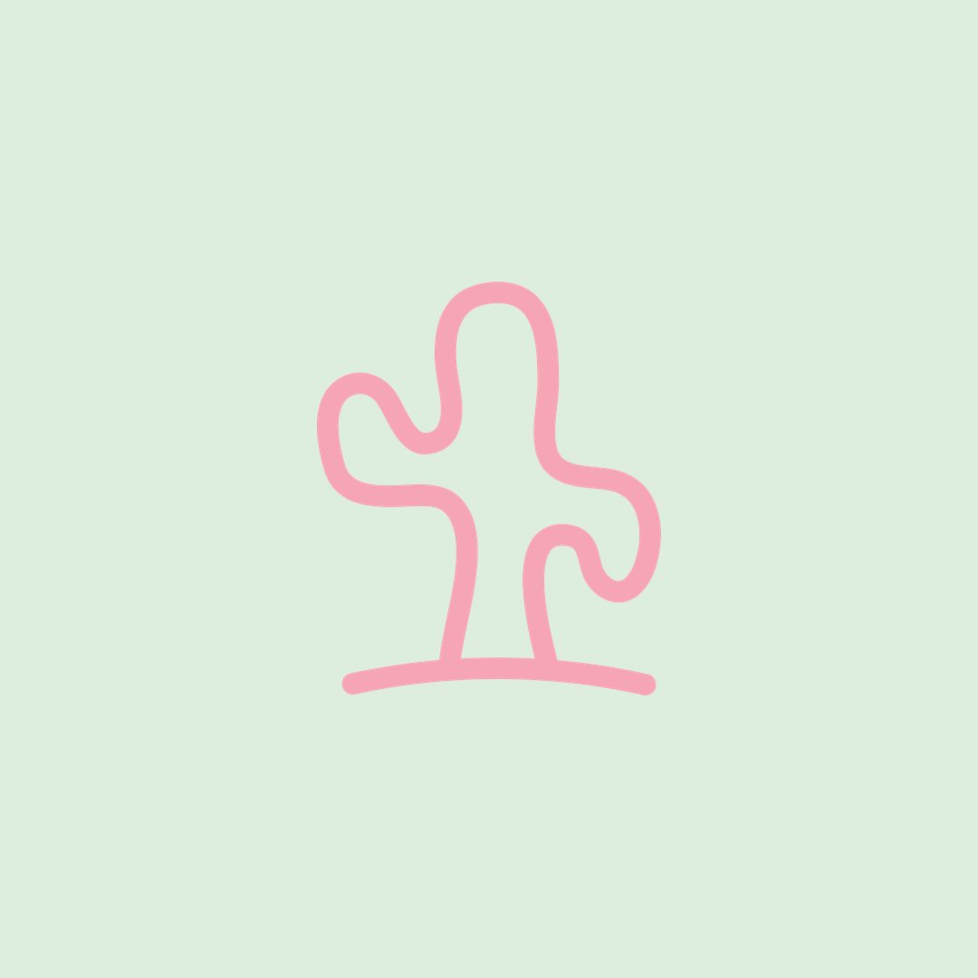 Single-line pink cactus icon on pale mint