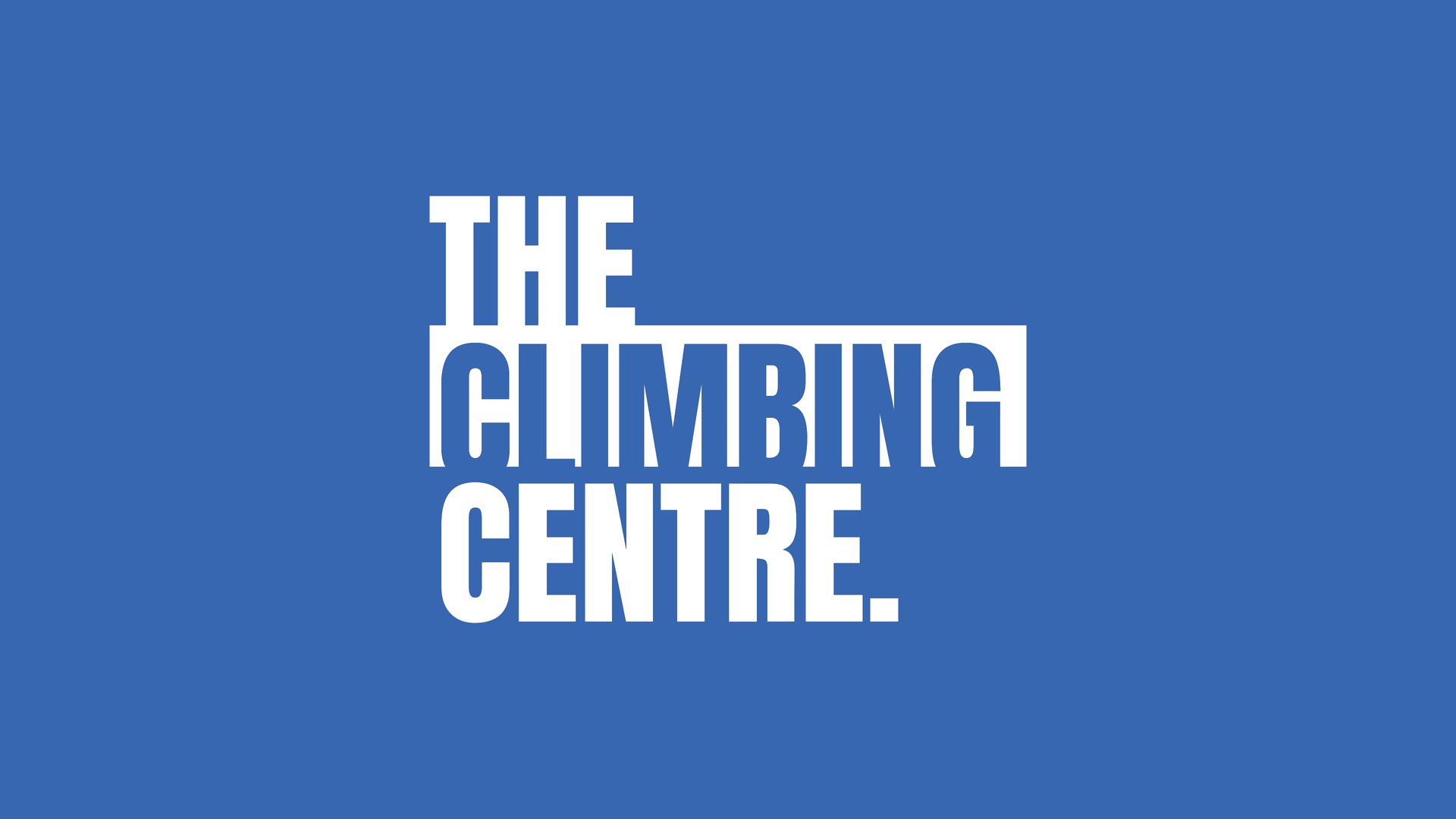 The Climbing Centre stacked wordmark in white on blue