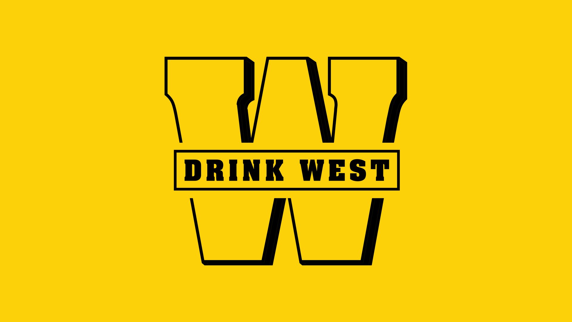 Drink West W logo in black outline on yellow
