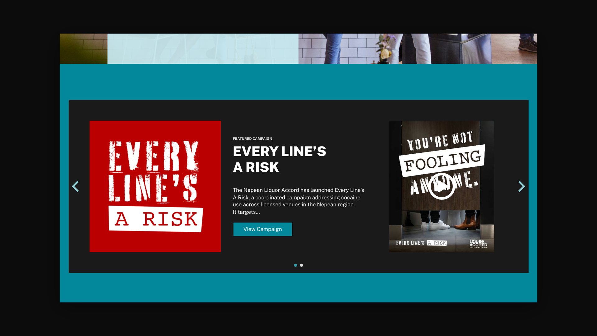 Nepean Liquor Accord website carousel featuring the Every Line's A Risk campaign
