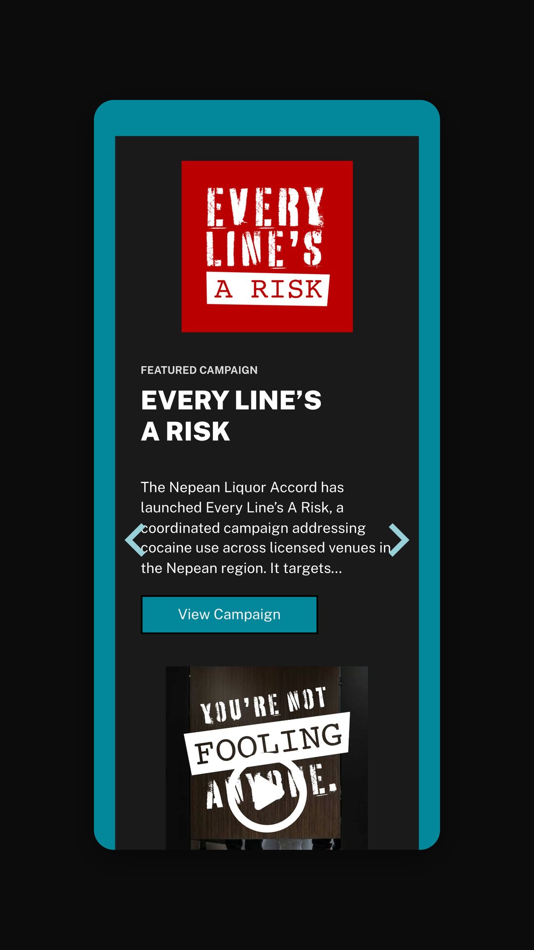 Mobile view of the website campaign carousel with the campaign video