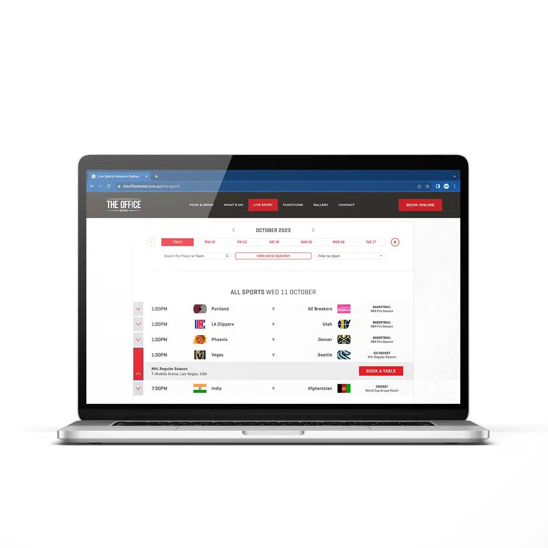 The Office Hotel website, live sport