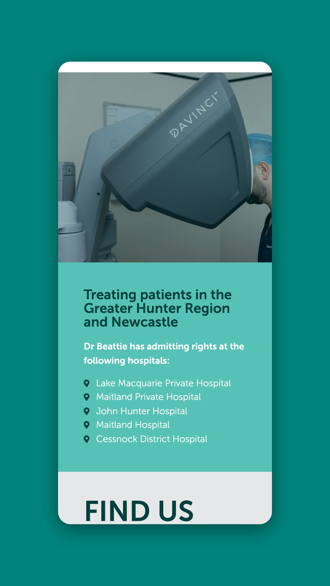 Mobile view of the hospitals list beside a surgical robot