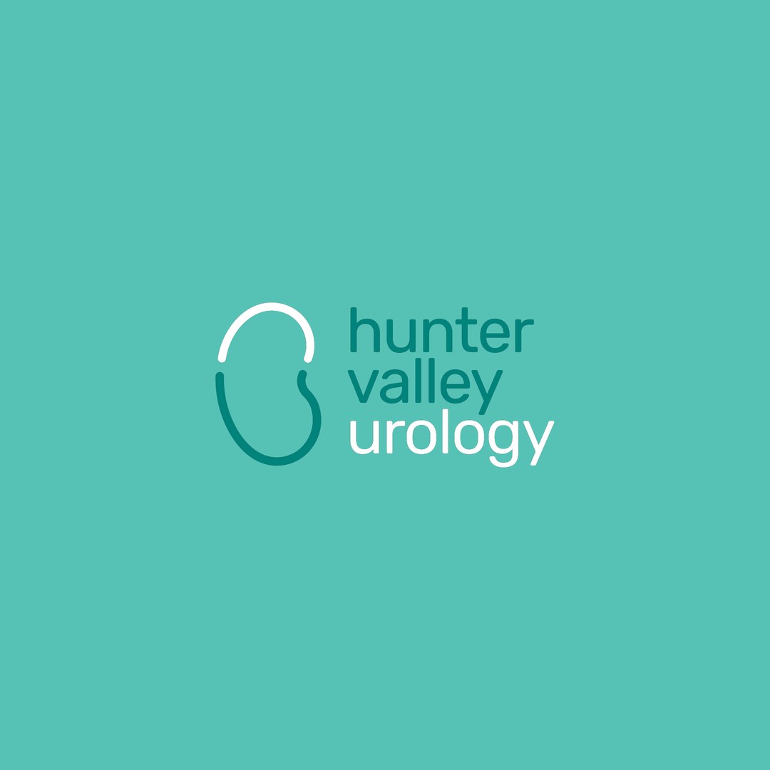 Hunter valley urology logo stacked on a light teal background