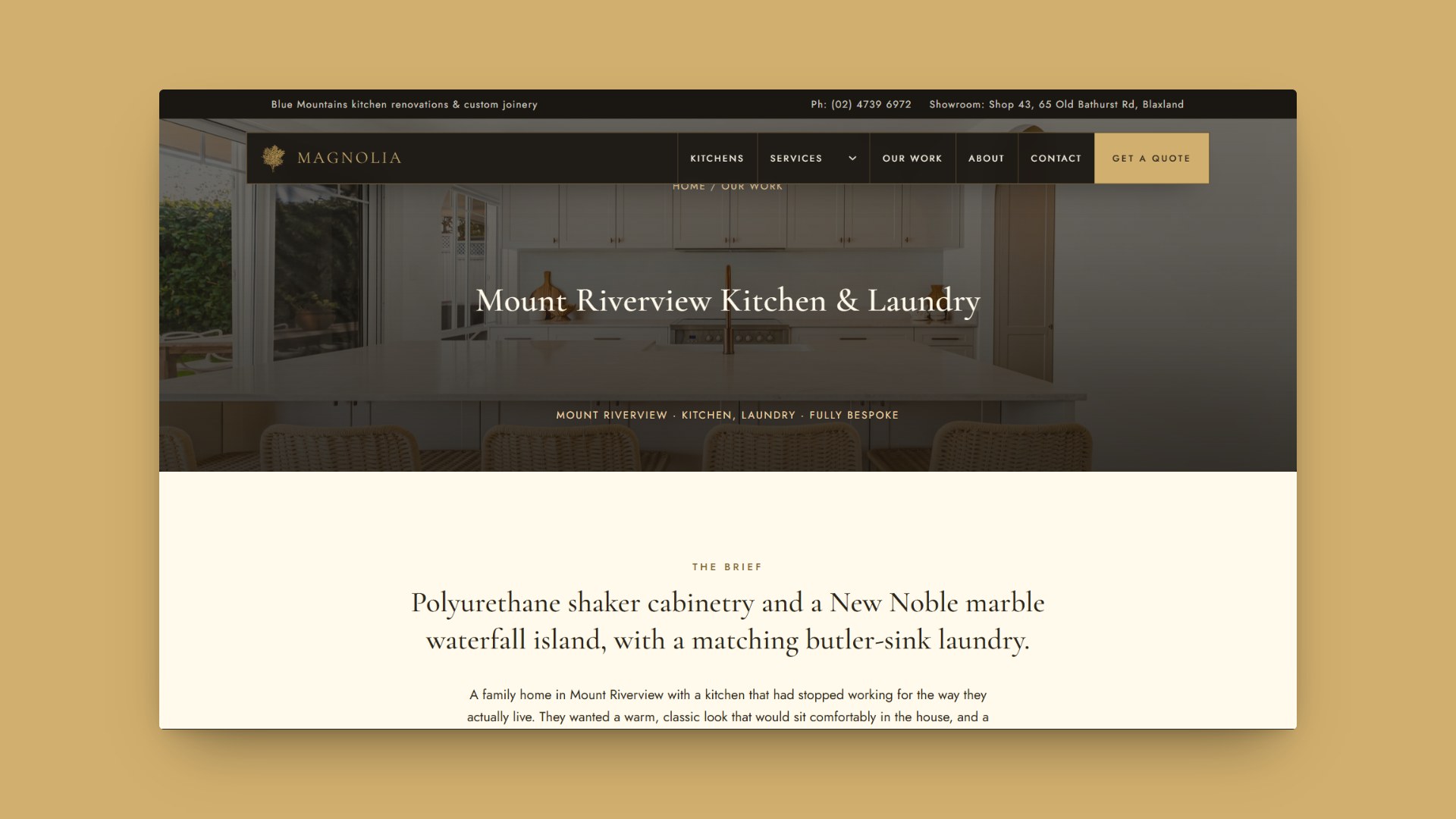 Magnolia Kitchens case study page for the Mount Riverview Kitchen and Laundry project
