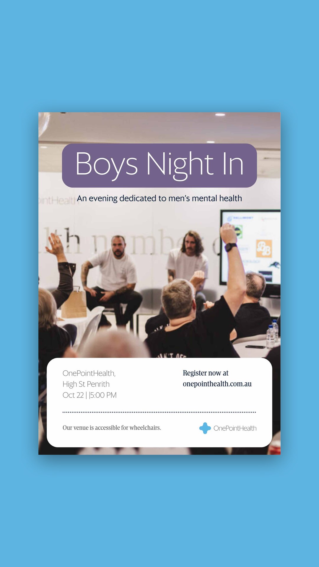 OnePointHealth Boys Night In poster, for an evening on men's mental health