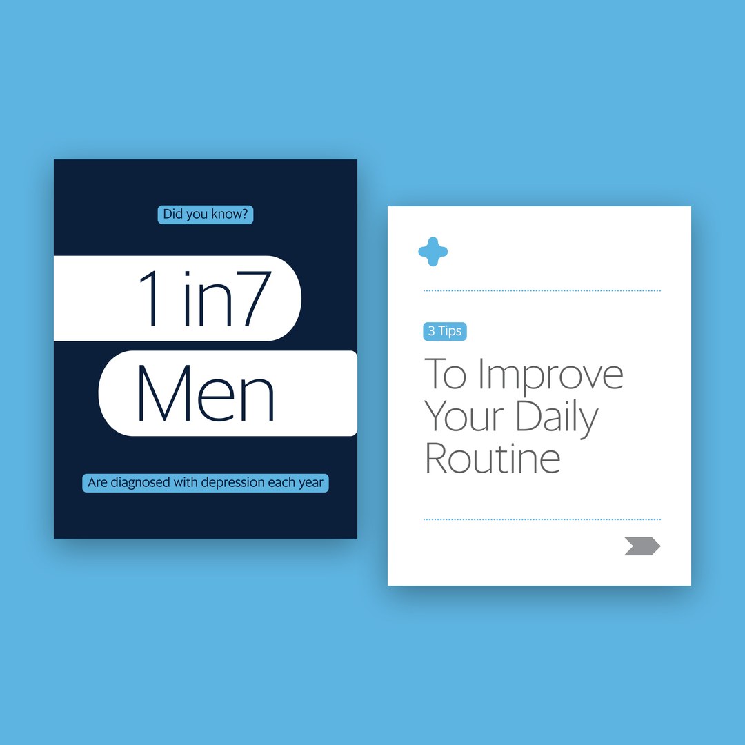 OnePointHealth template social cards for men's mental health and daily routine tips
