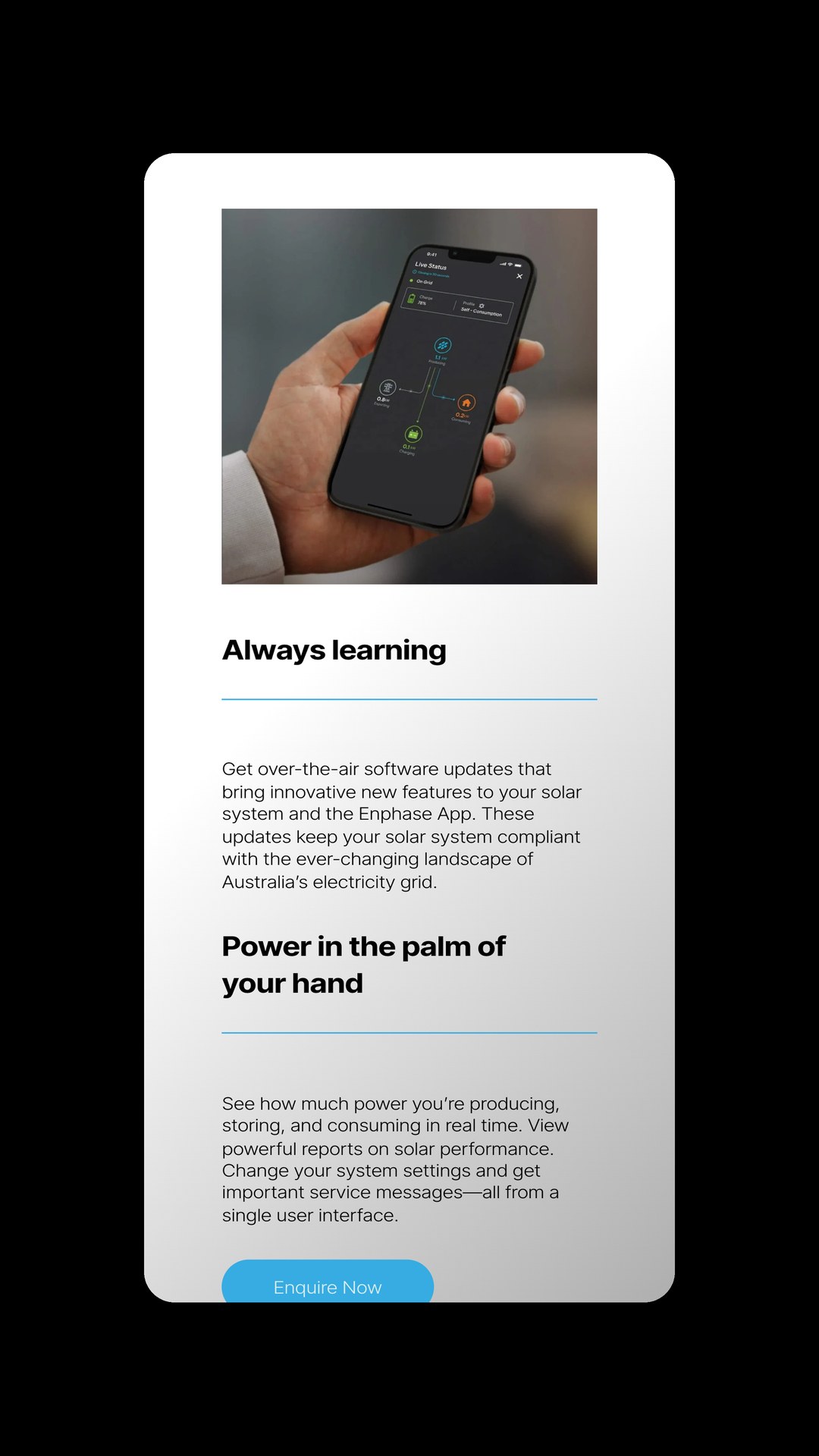 Mobile view of the monitoring app page with a phone showing system data