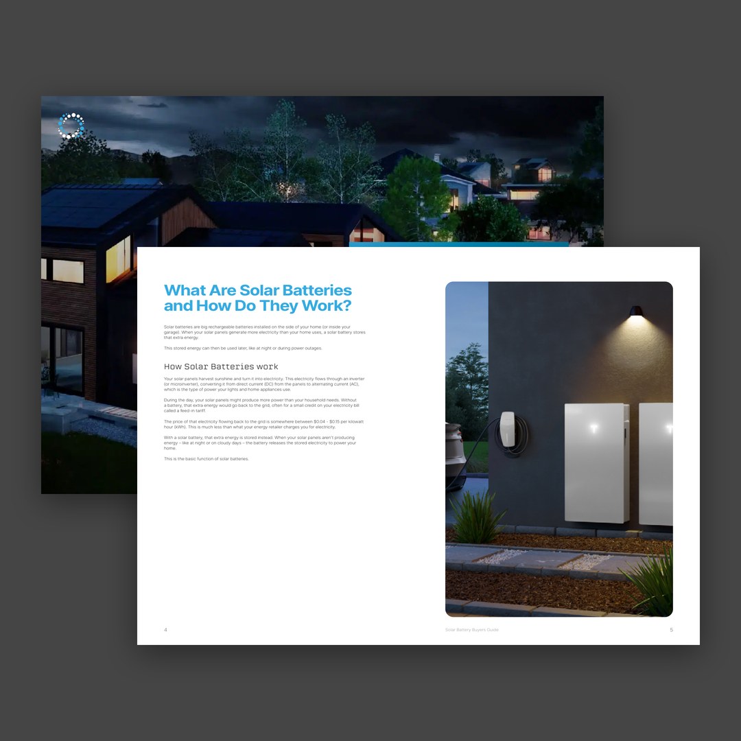 Buyers Guide spread explaining how solar batteries work, with a photo of a home battery