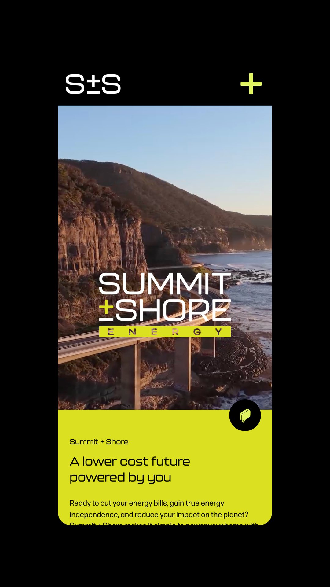 Summit + Shore mobile homepage with a coastal bridge photo