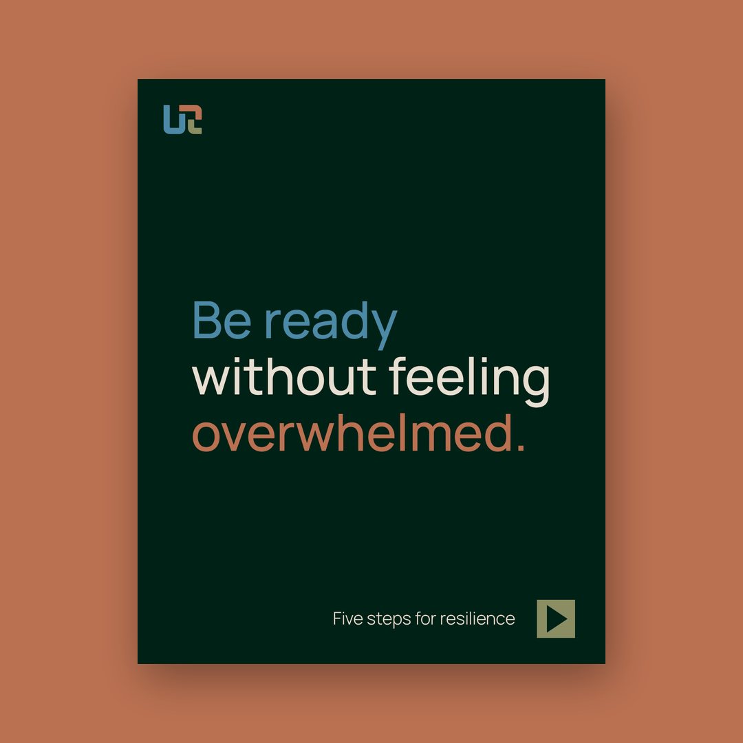 Poster reading Be ready without feeling overwhelmed, with Five steps for resilience