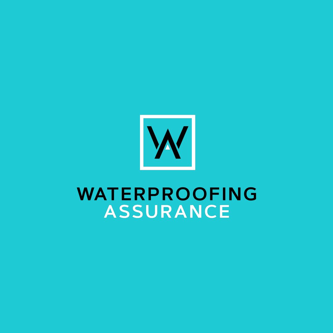 Waterproofing Assurance W monogram and logo on a teal background