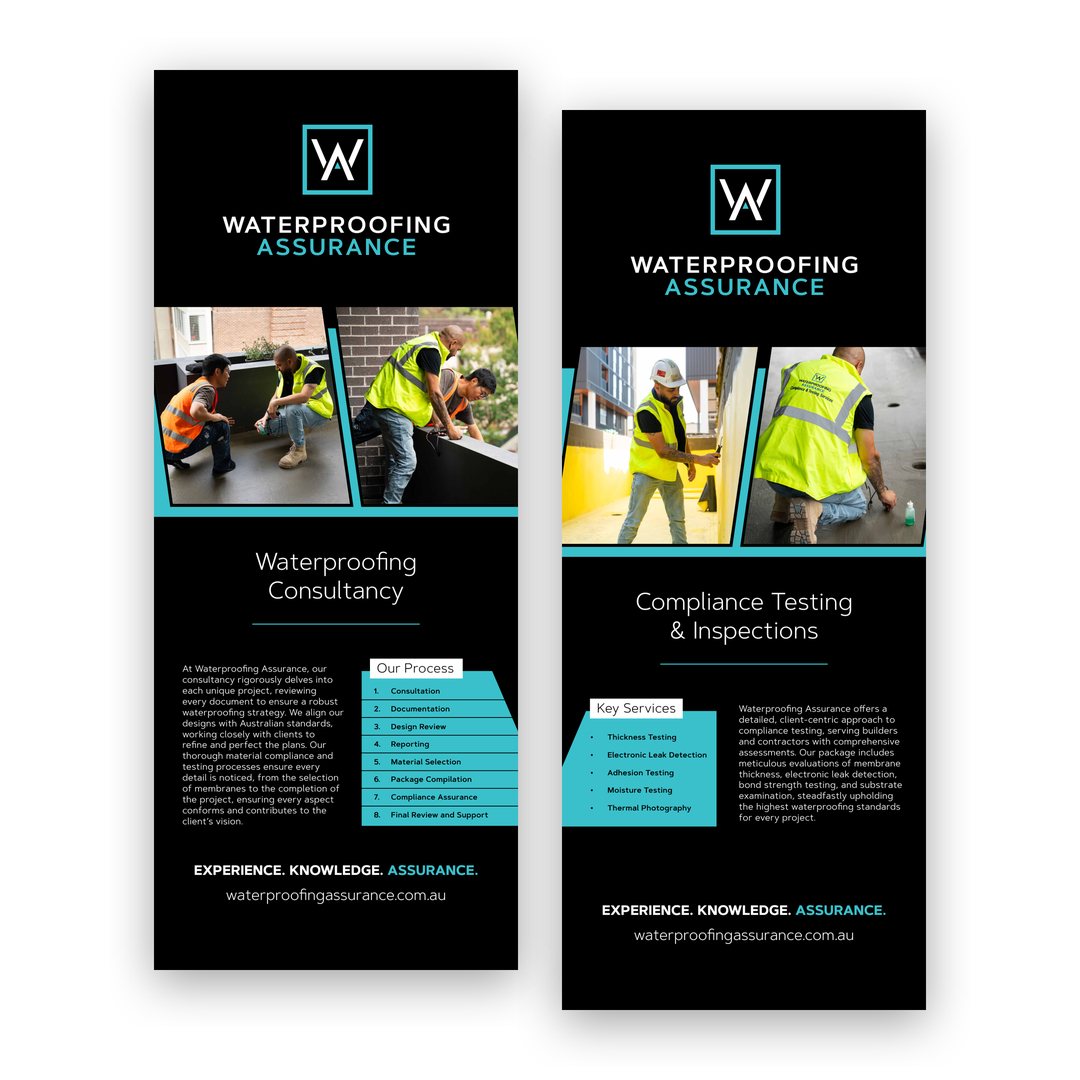 Two brochures, for consultancy and compliance testing, with site photos